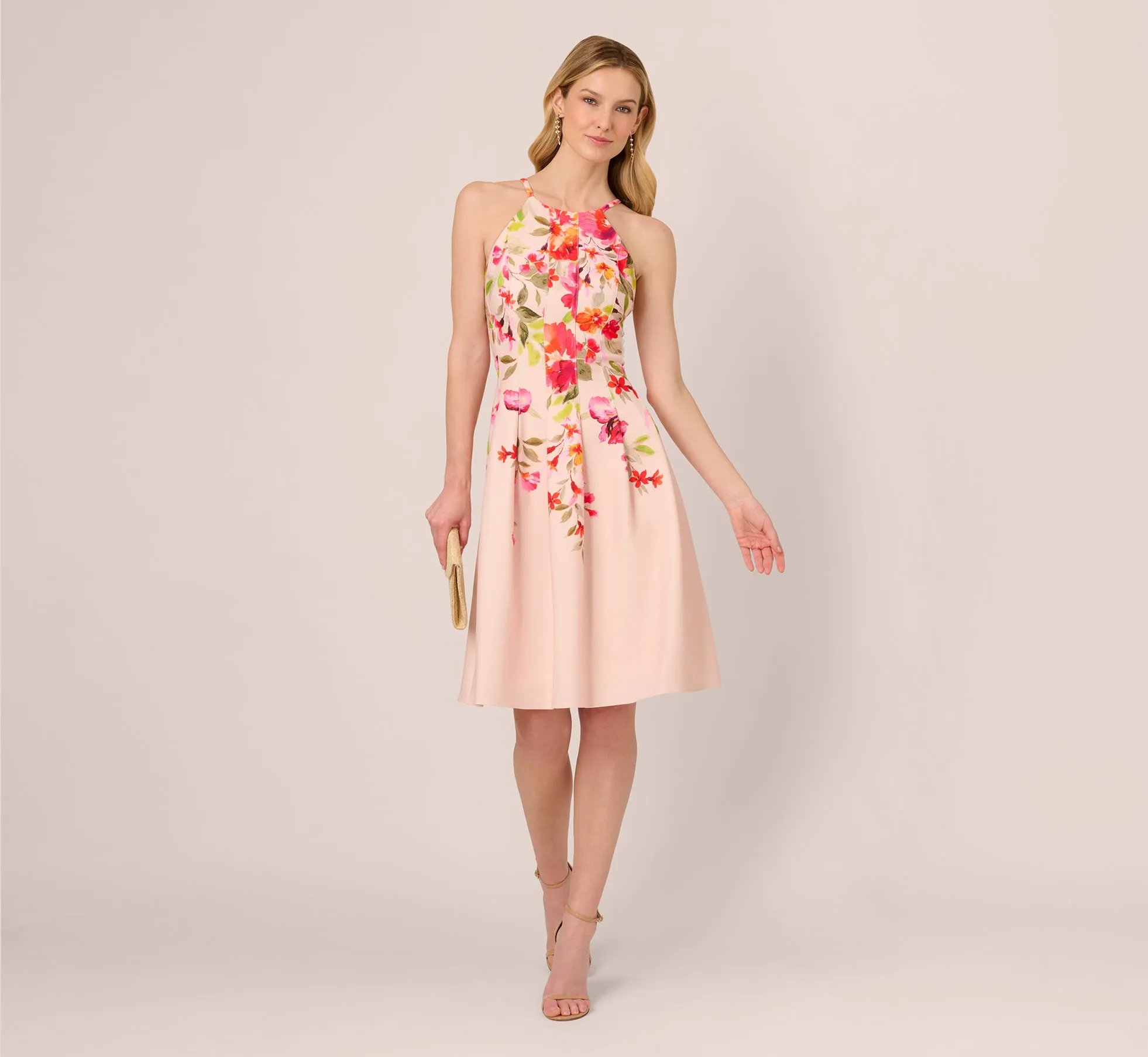 Floral Fit And Flare Halter Midi Dress In Champagne Multi sold by Adrianna Papell product image thumbnail 2
