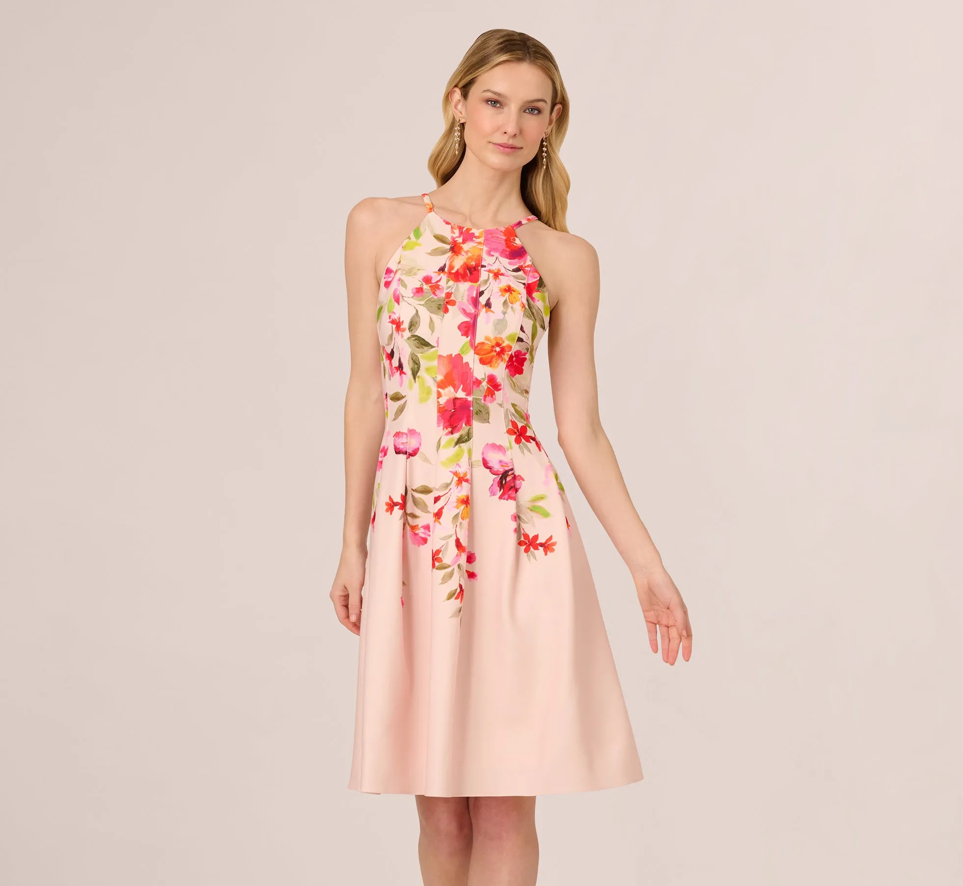 Floral Fit And Flare Halter Midi Dress In Champagne Multi sold by Adrianna Papell