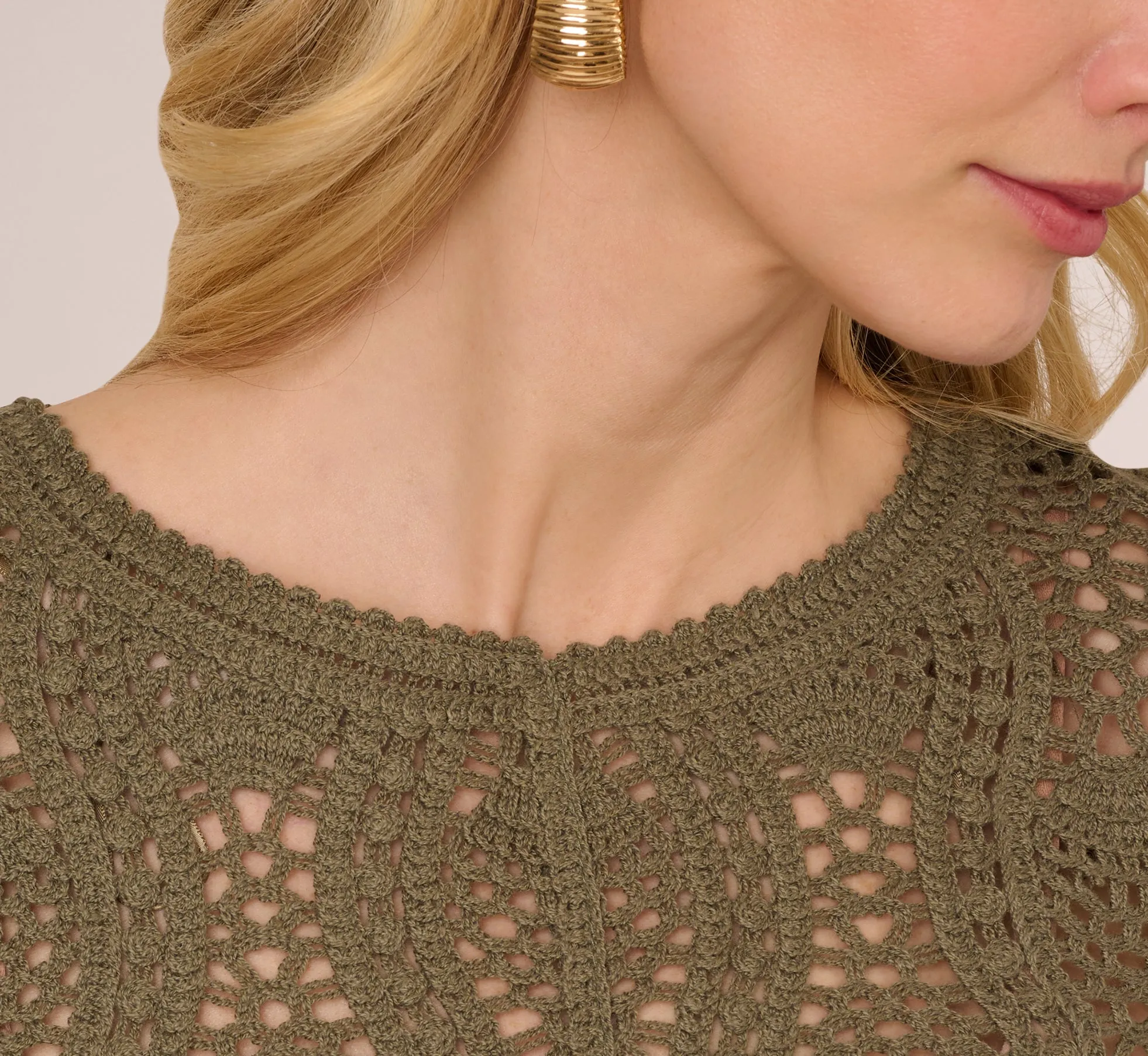 Long Sleeve Open Crochet Sweater In Olivine sold by Adrianna Papell product image thumbnail 3