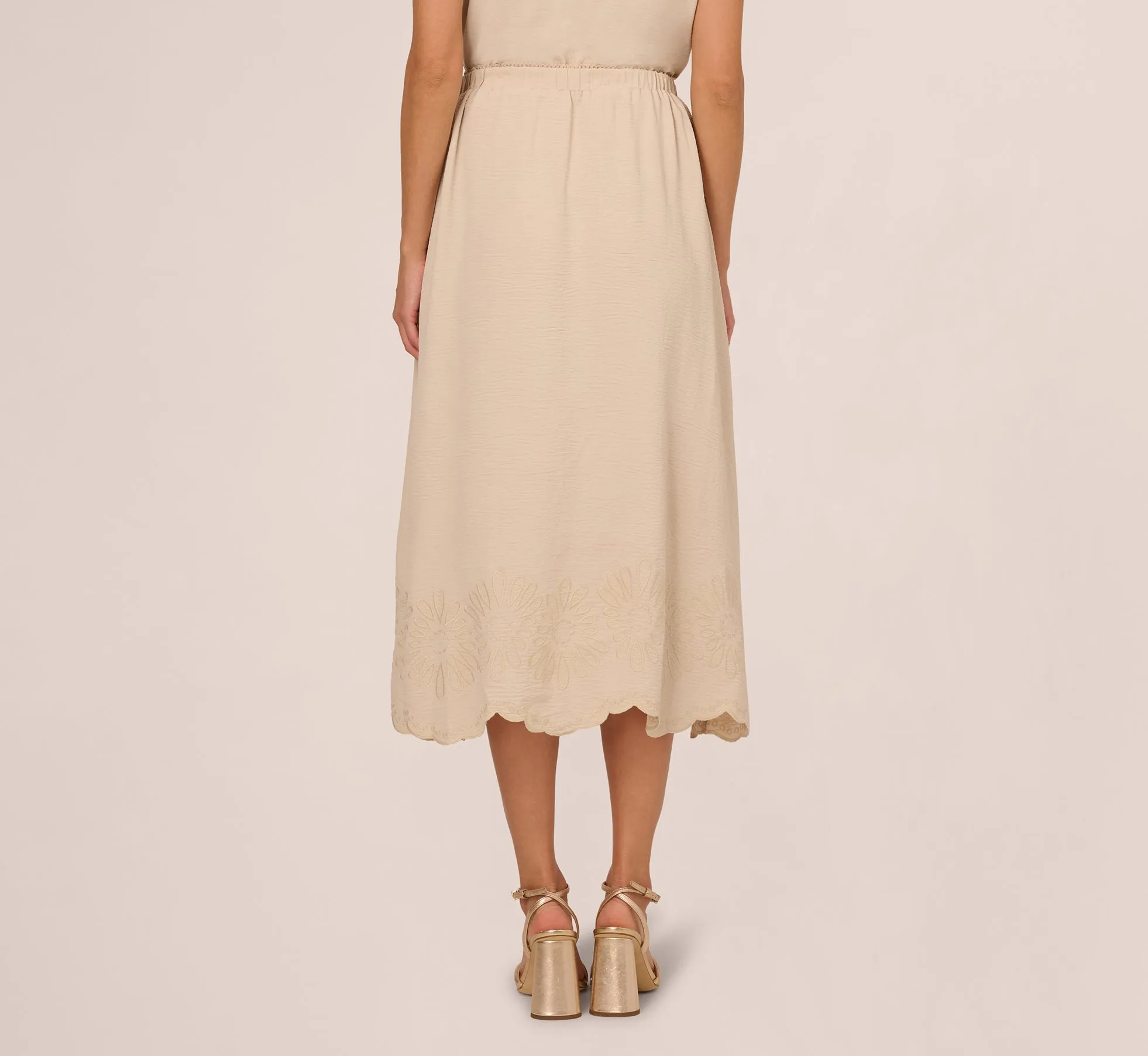 Embroidery Scalloped Hem Midi Skirt In Bamboo Wood sold by Adrianna Papell product image thumbnail 5