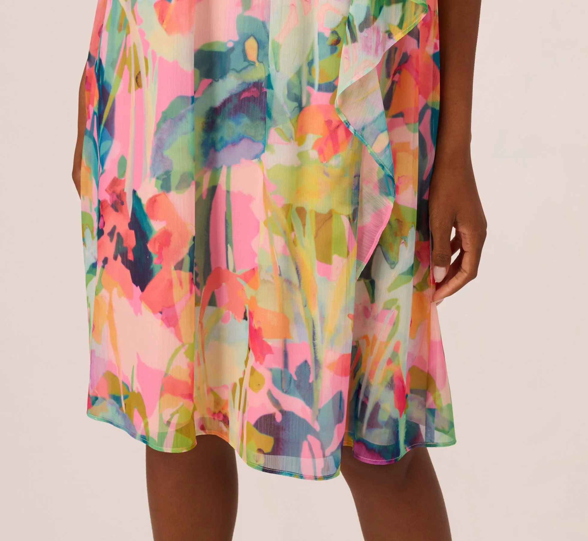 Floral Ruffle Chiffon Halter Trapeze Dress In Pink Multi sold by Adrianna Papell product image thumbnail 3