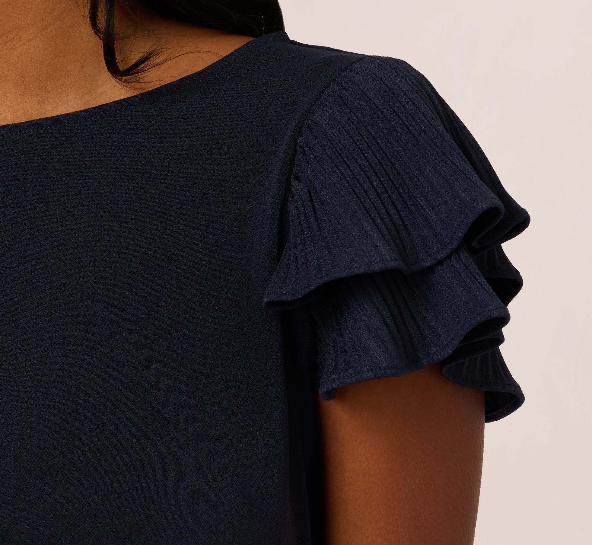 Double Flutter Sleeve Top With Pleated Details In Blue Moon sold by Adrianna Papell product image thumbnail 4