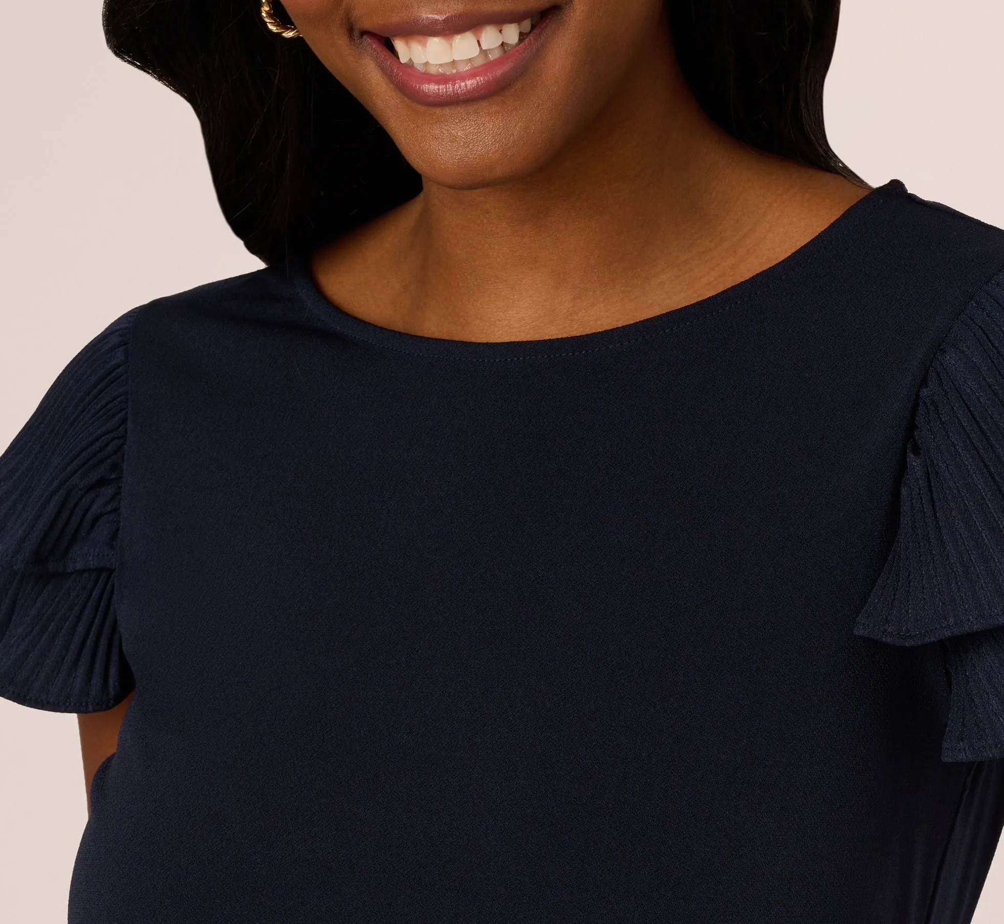 Double Flutter Sleeve Top With Pleated Details In Blue Moon sold by Adrianna Papell product image thumbnail 3