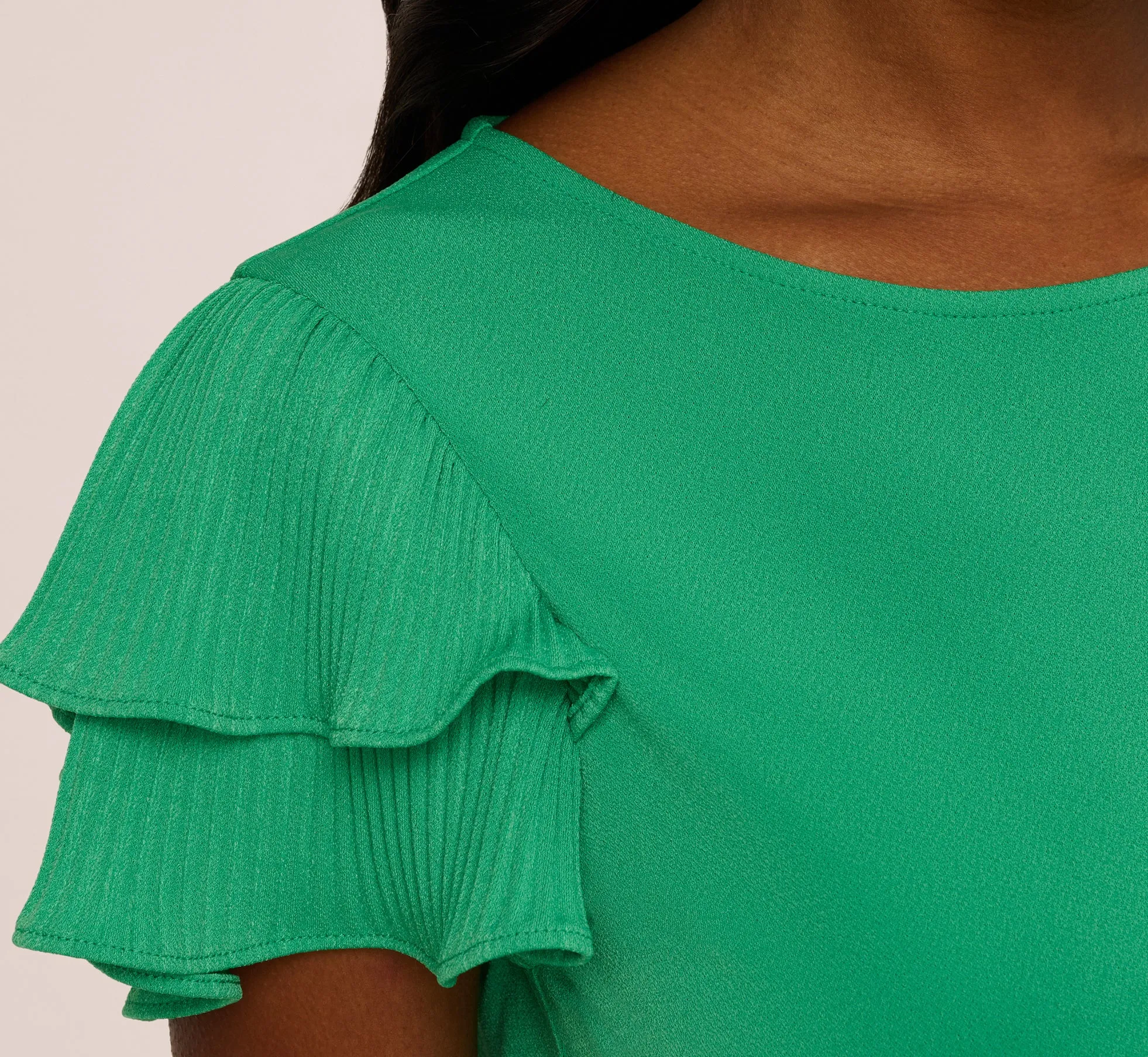 Double Flutter Sleeve Top With Pleated Details In Jelly Bean sold by Adrianna Papell product image thumbnail 4