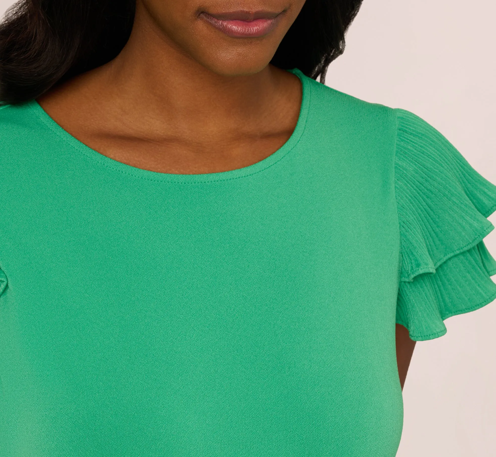 Double Flutter Sleeve Top With Pleated Details In Jelly Bean sold by Adrianna Papell product image thumbnail 3