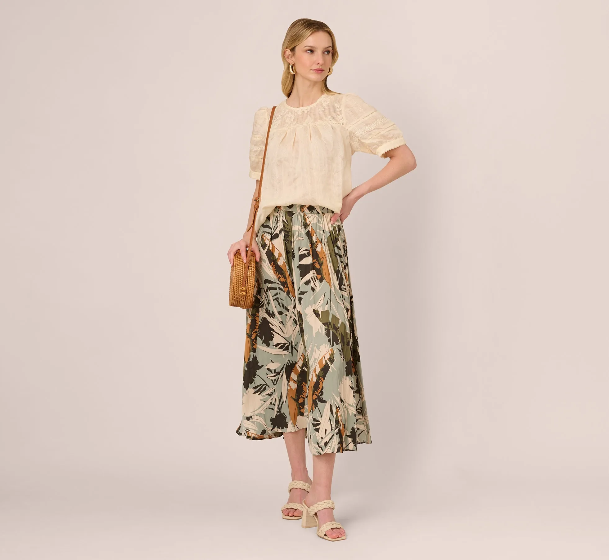 Puff Sleeve Lace Yoke Top In Barely Beige sold by Adrianna Papell product image thumbnail 2