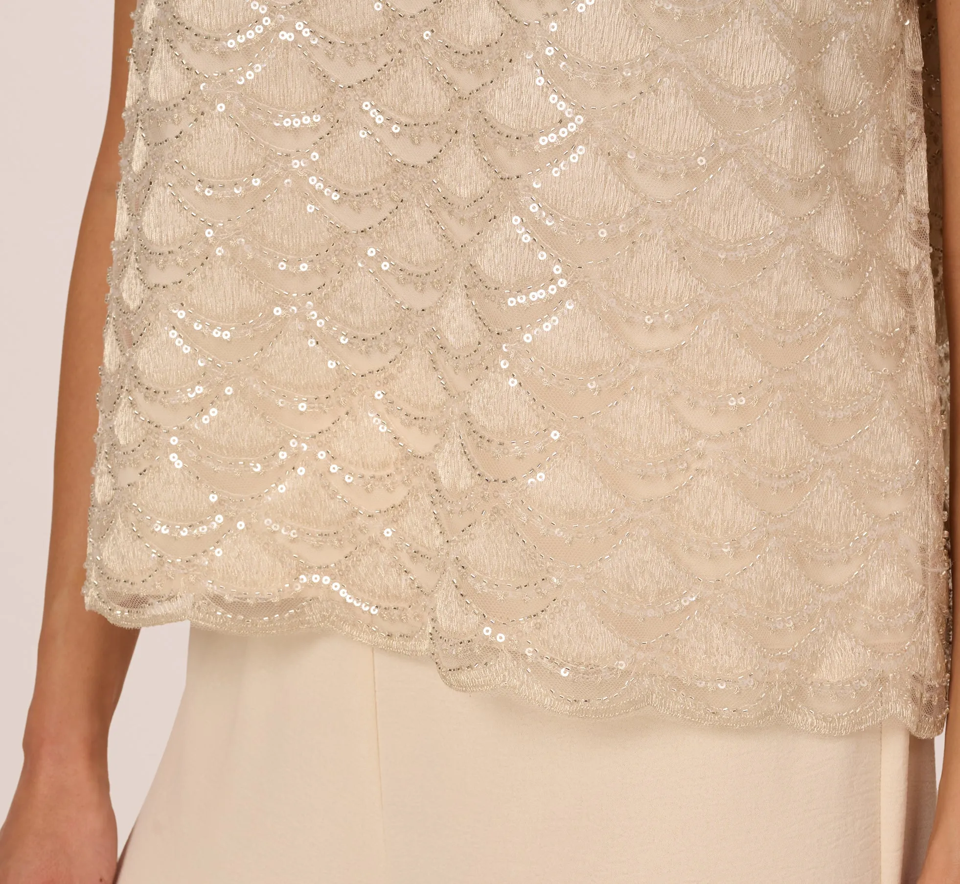 Short Sleeve Sequin Overlay Top In Pale Taupe sold by Adrianna Papell product image thumbnail 4