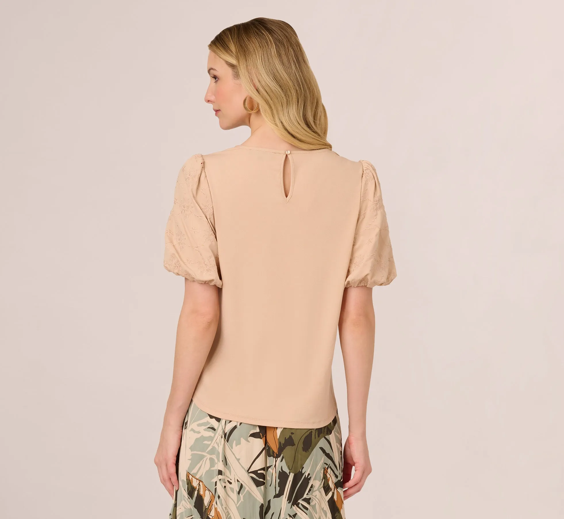 Bubble Sleeve Embroidered Top In Champagne Blush sold by Adrianna Papell product image thumbnail 5