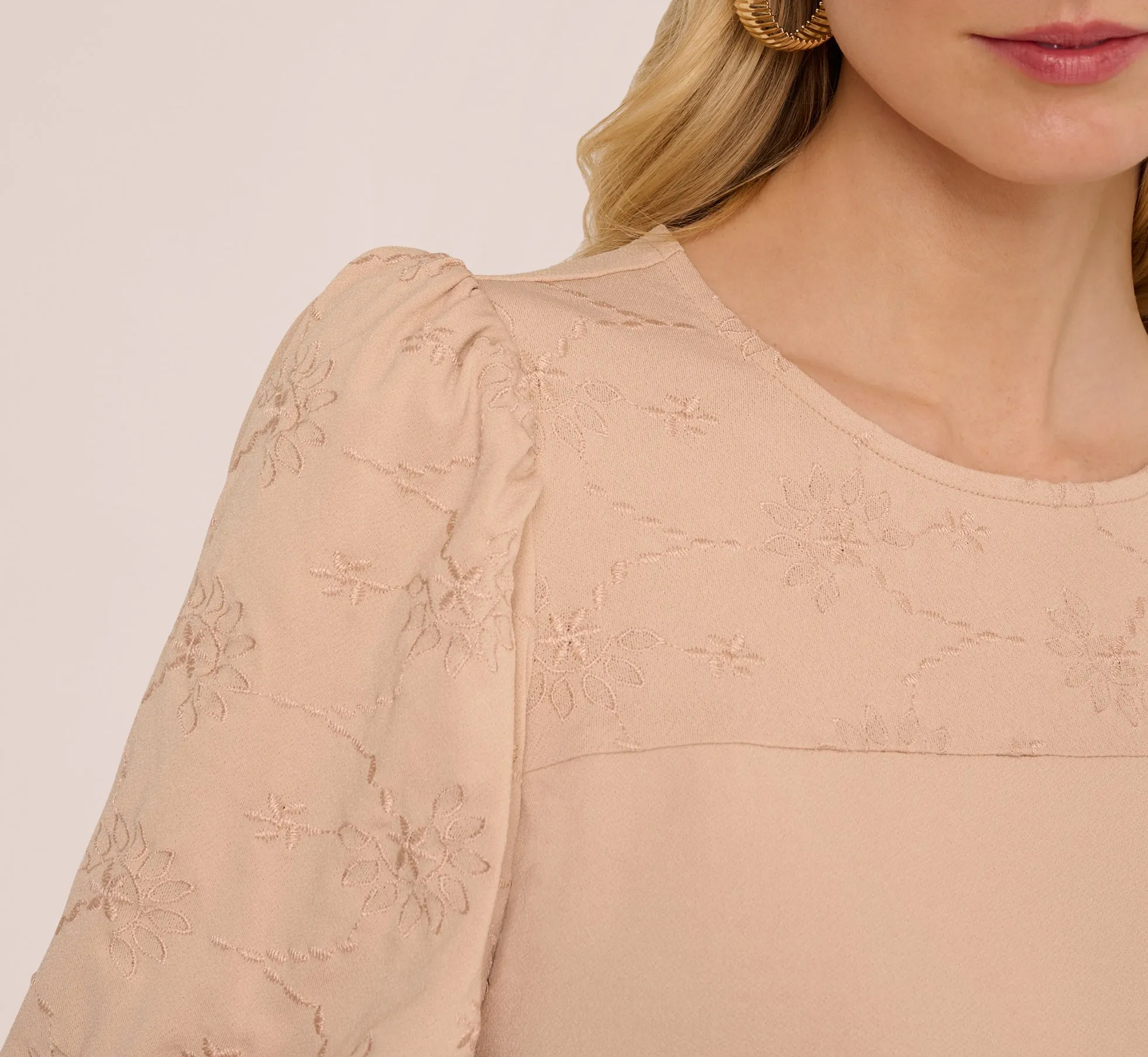 Bubble Sleeve Embroidered Top In Champagne Blush sold by Adrianna Papell product image thumbnail 4