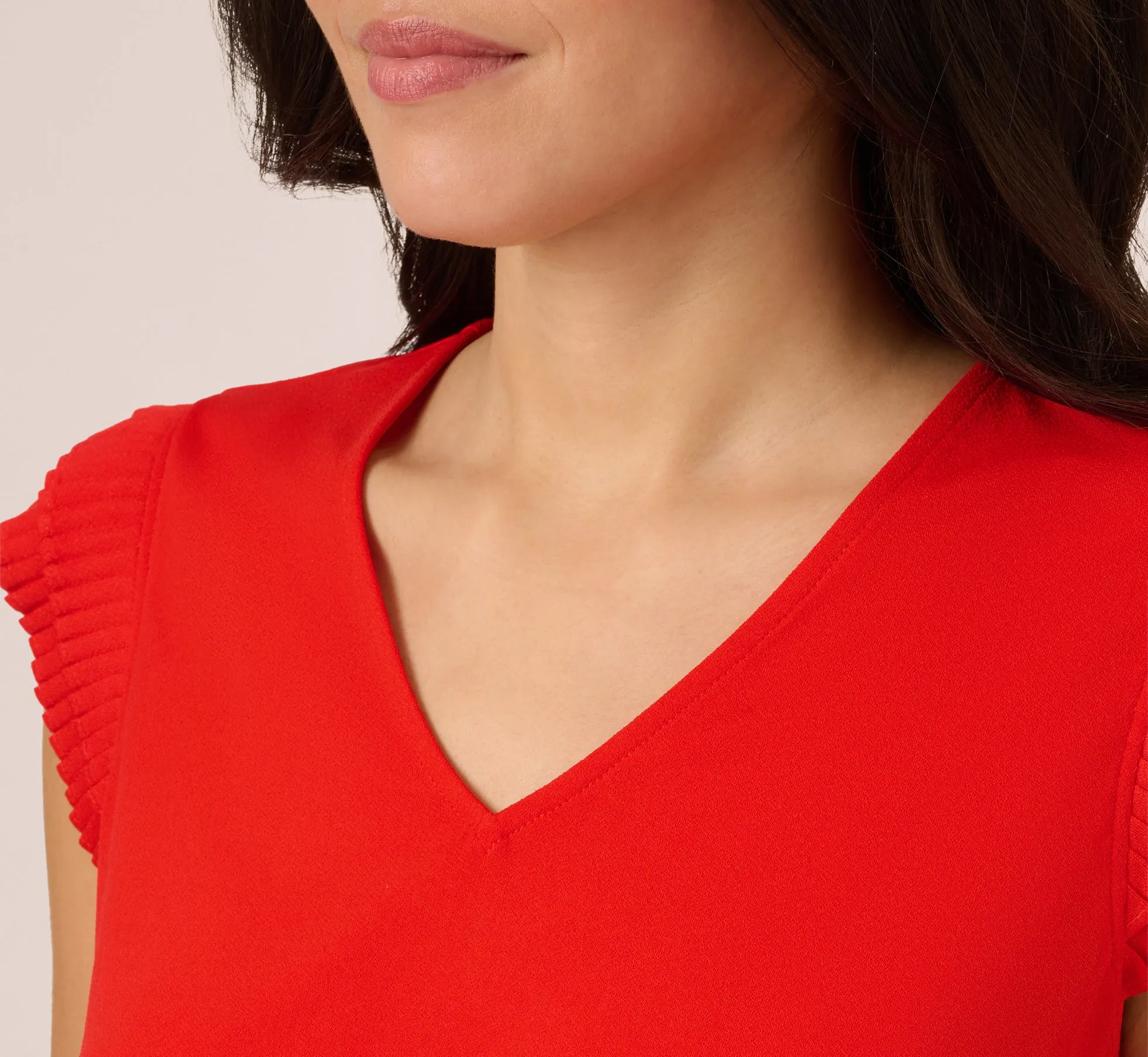 V-Neck Top With Pleated Flutter Sleeves In Valiant Poppy sold by Adrianna Papell product image thumbnail 3