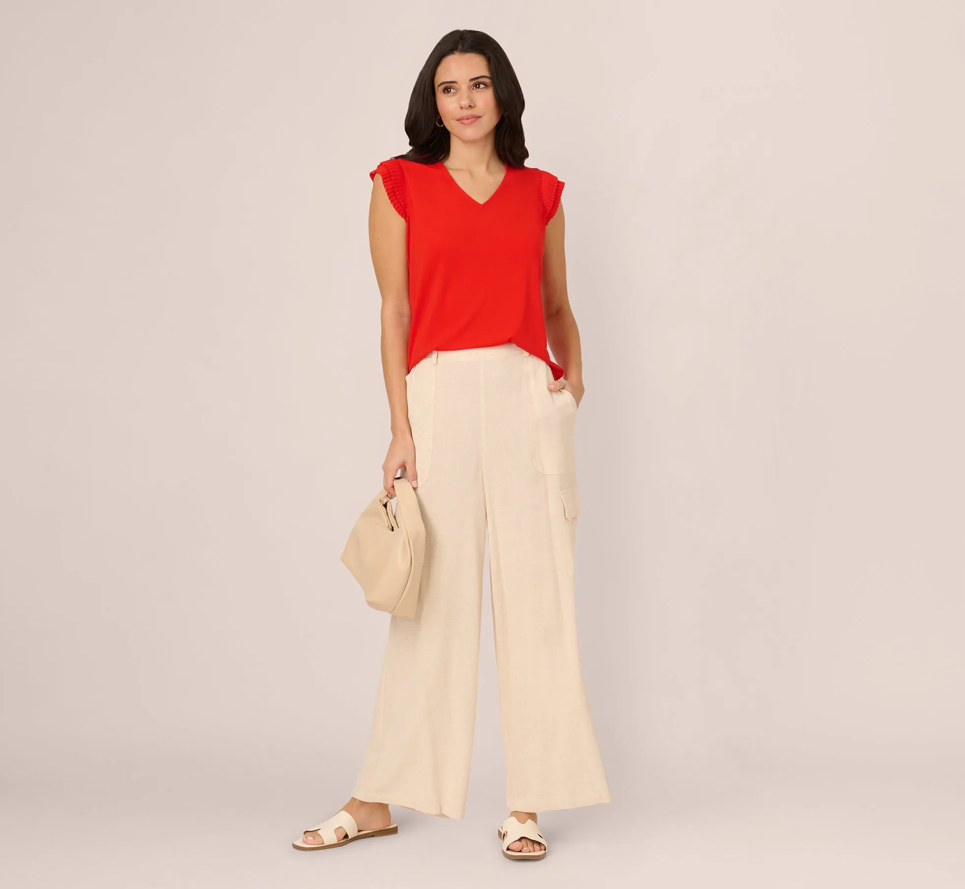 V-Neck Top With Pleated Flutter Sleeves In Valiant Poppy sold by Adrianna Papell product image thumbnail 2