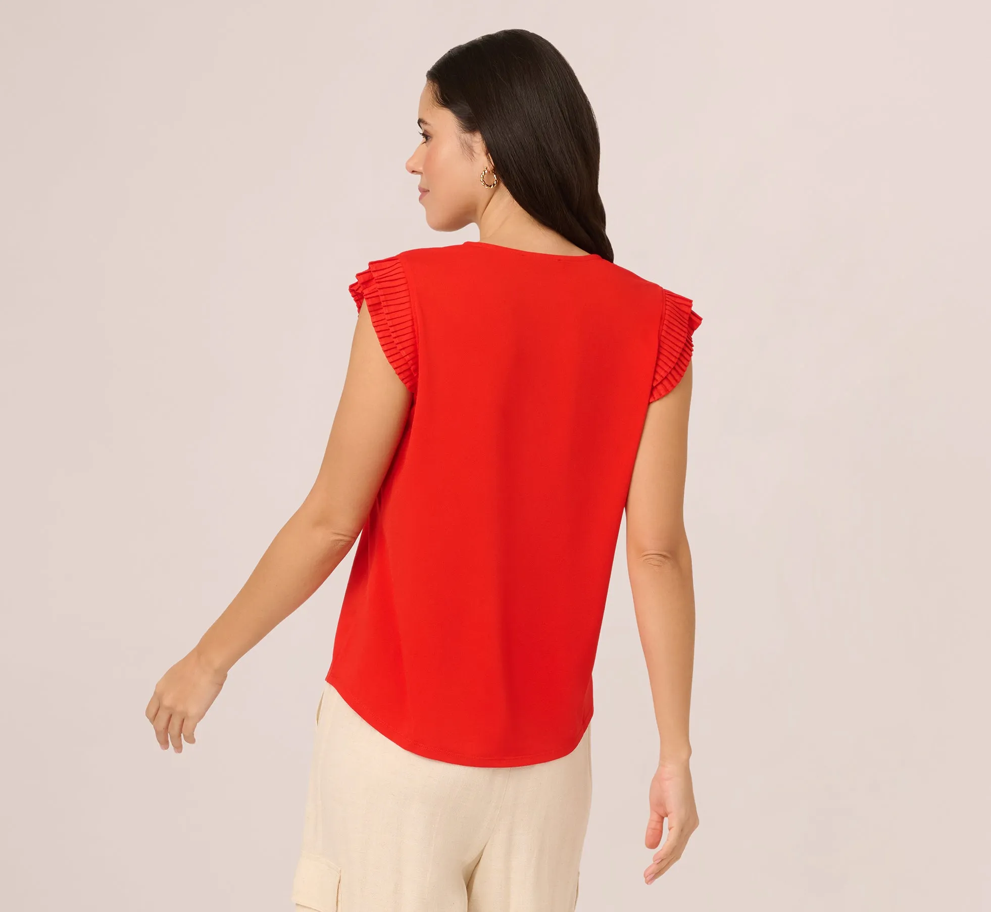 V-Neck Top With Pleated Flutter Sleeves In Valiant Poppy sold by Adrianna Papell product image thumbnail 5