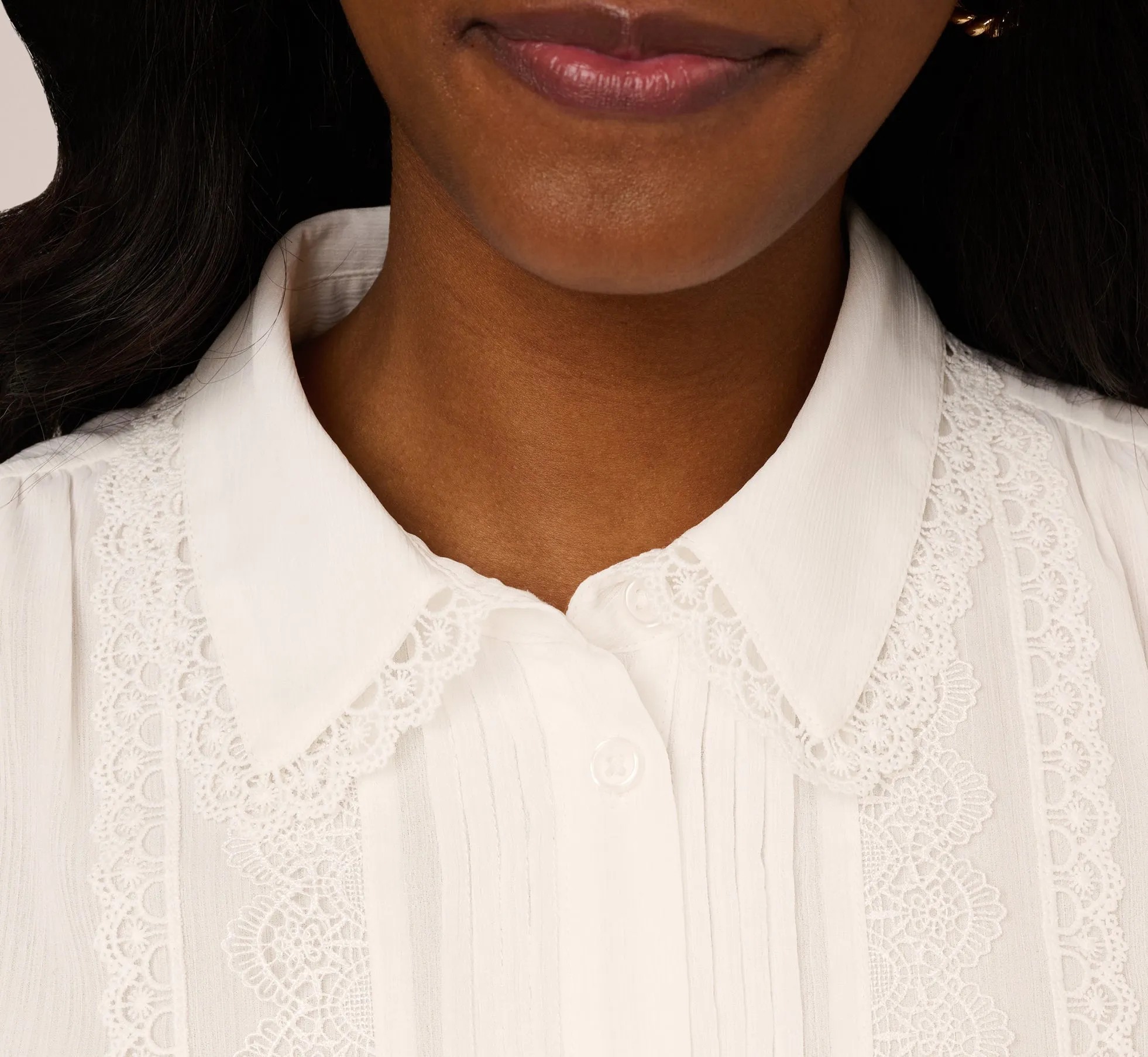 Cap Sleeve Lace Collared Blouse In Ivory sold by Adrianna Papell product image thumbnail 4