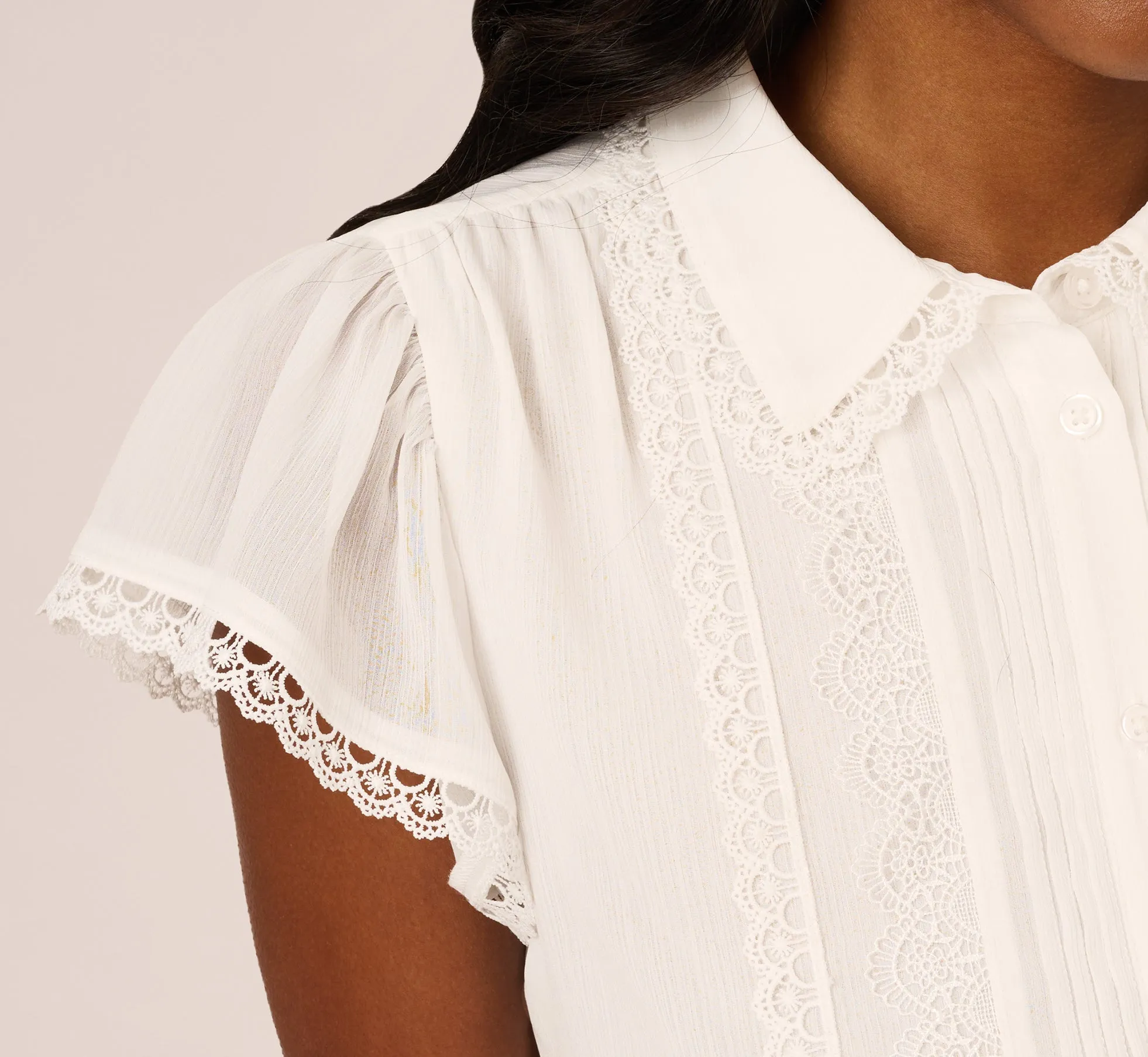 Cap Sleeve Lace Collared Blouse In Ivory sold by Adrianna Papell product image thumbnail 3