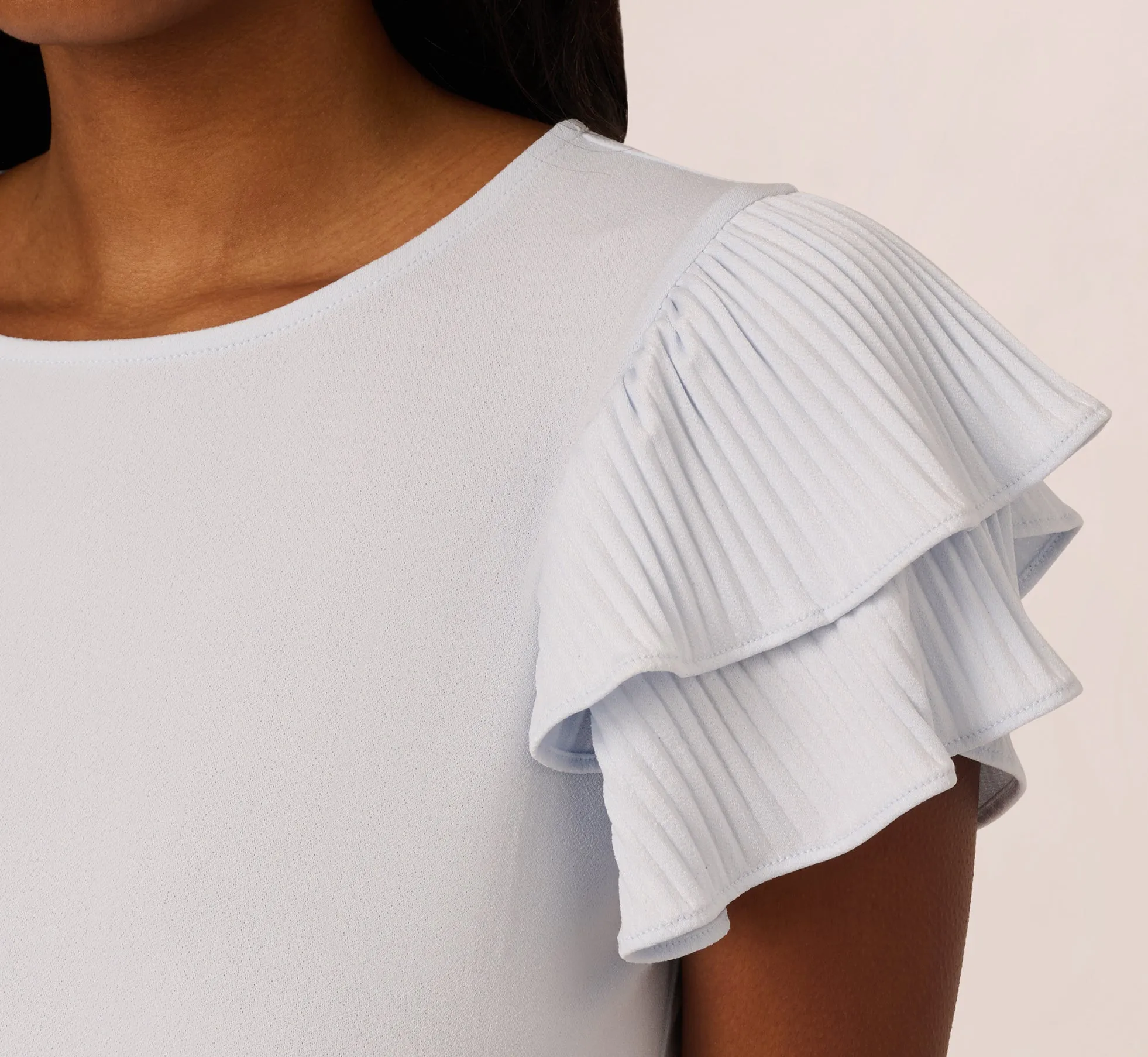 Double Flutter Sleeve Top With Pleated Details In Halogen Blue sold by Adrianna Papell product image thumbnail 4