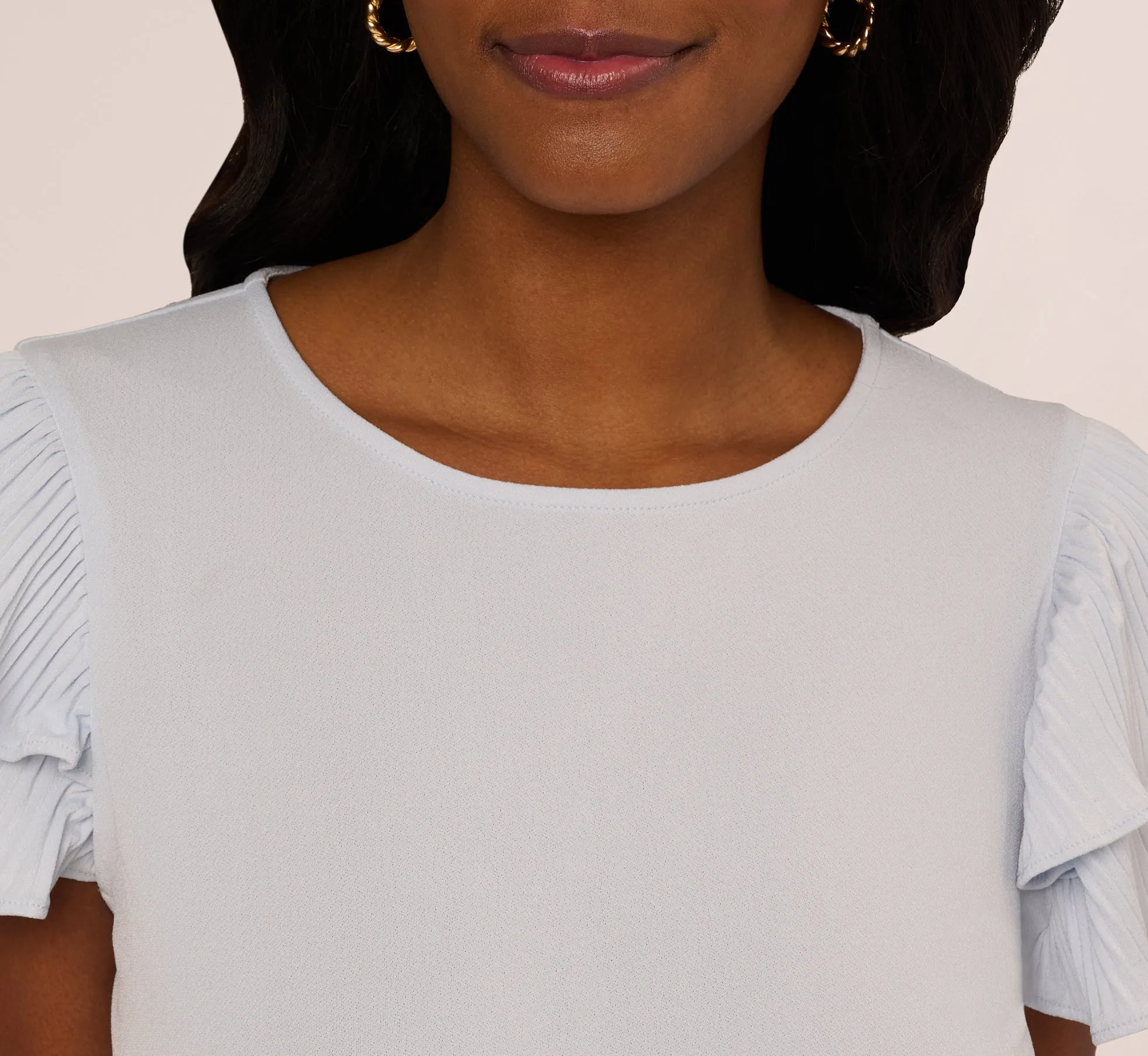 Double Flutter Sleeve Top With Pleated Details In Halogen Blue sold by Adrianna Papell product image thumbnail 3