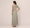 Hand Beaded Short Sleeve Floral Godet Gown In Frosted Sage sold by Adrianna Papell