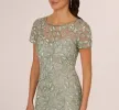 Hand Beaded Short Sleeve Floral Godet Gown In Frosted Sage sold by Adrianna Papell