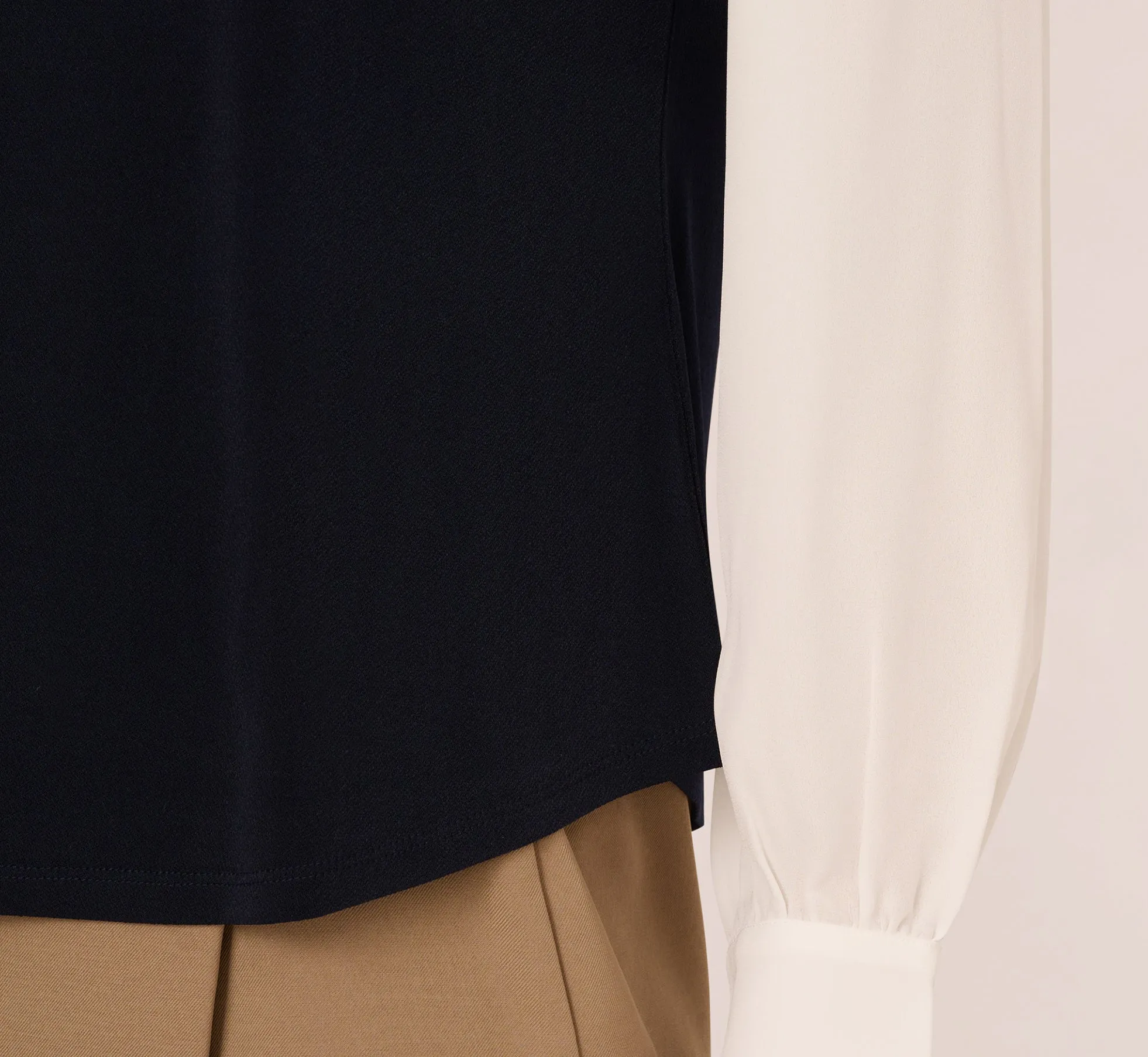 Long Sleeve Collared Sweater Vest Twofer Top In Navy Ivory sold by Adrianna Papell product image thumbnail 4