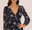 Long Sleeve Floral Chiffon Maxi Dress In Navy Blush sold by Adrianna Papell