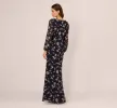Long Sleeve Floral Chiffon Maxi Dress In Navy Blush sold by Adrianna Papell