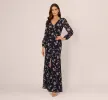 Long Sleeve Floral Chiffon Maxi Dress In Navy Blush sold by Adrianna Papell