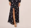 Long Sleeve Floral Chiffon Maxi Dress In Navy Blush sold by Adrianna Papell