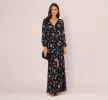 Long Sleeve Floral Chiffon Maxi Dress In Navy Blush sold by Adrianna Papell