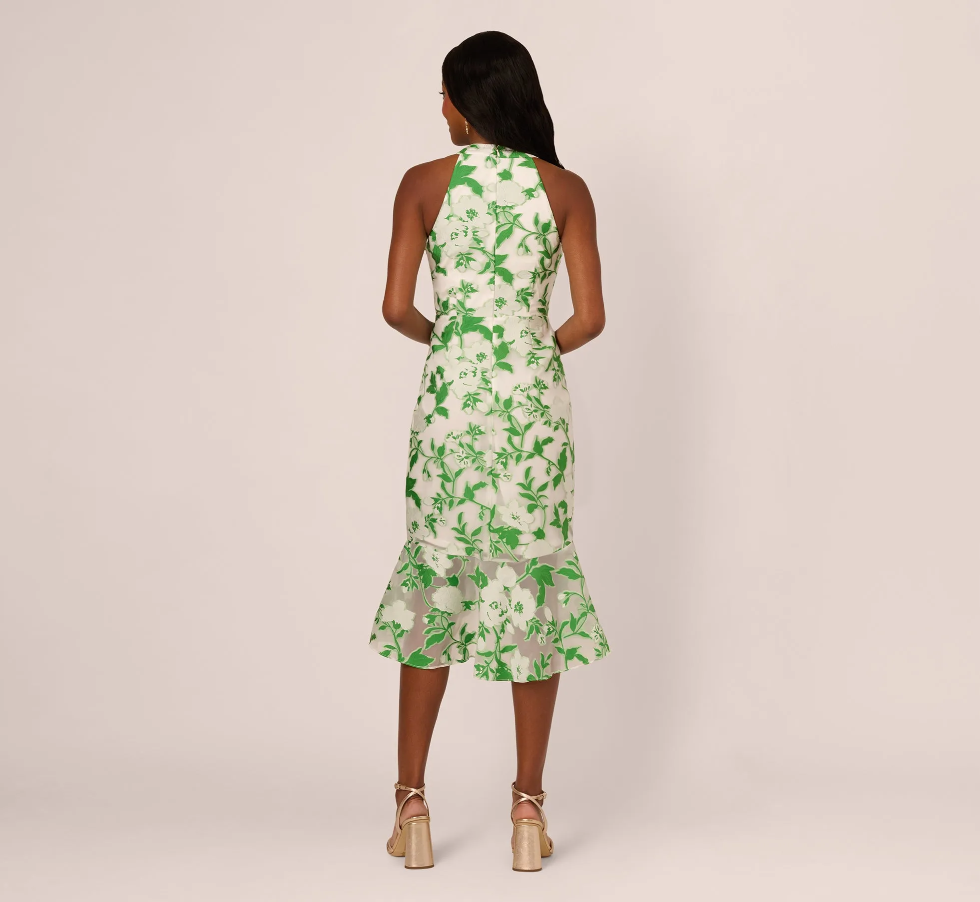 Sleeveless Organza Jacquard Mermaid Midi Dress In Green Ivory sold by Adrianna Papell product image thumbnail 5