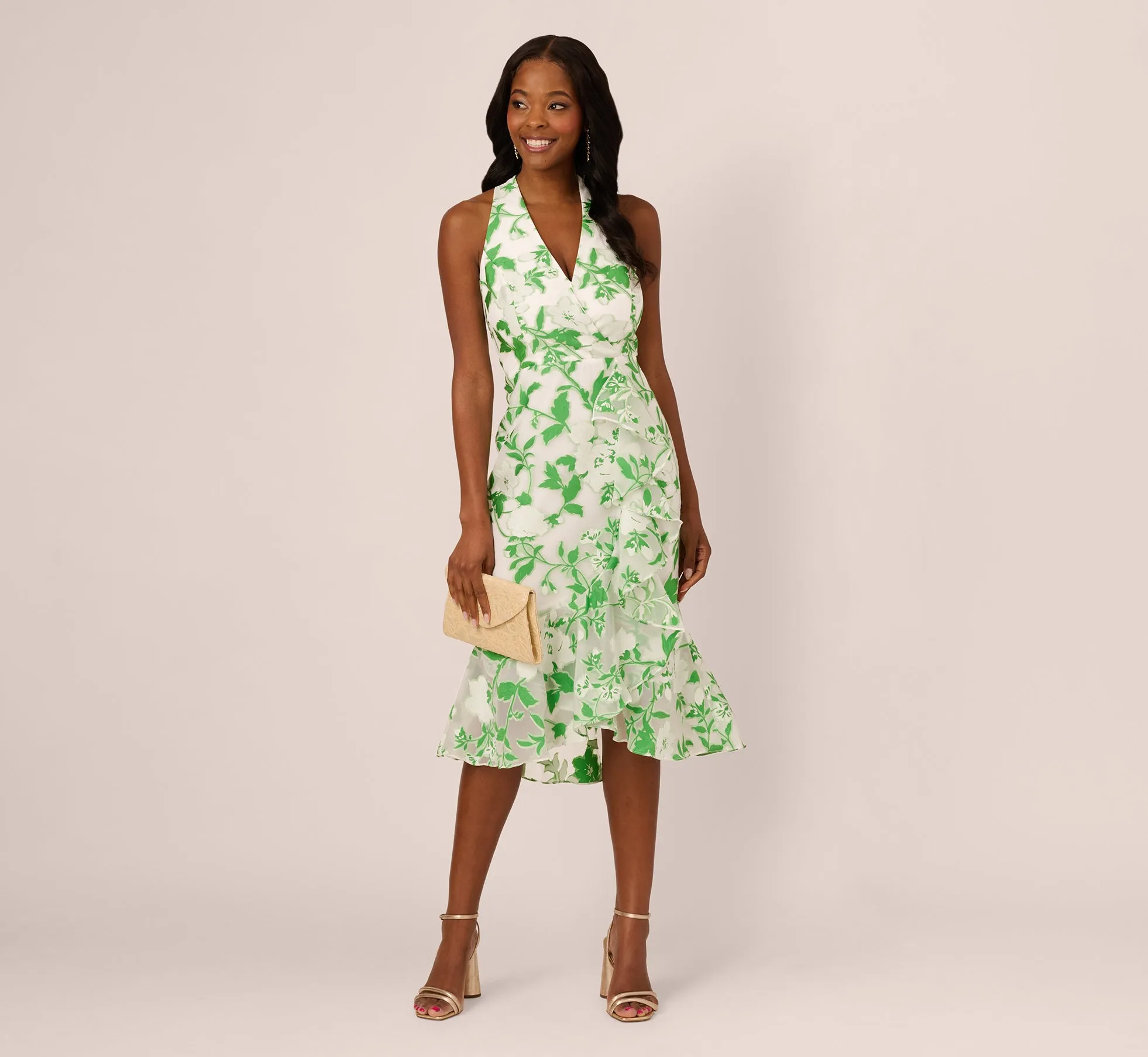 Sleeveless Organza Jacquard Mermaid Midi Dress In Green Ivory sold by Adrianna Papell product image thumbnail 2