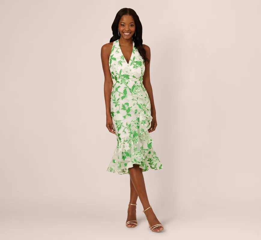Sleeveless Organza Jacquard Mermaid Midi Dress In Green Ivory sold by Adrianna Papell
