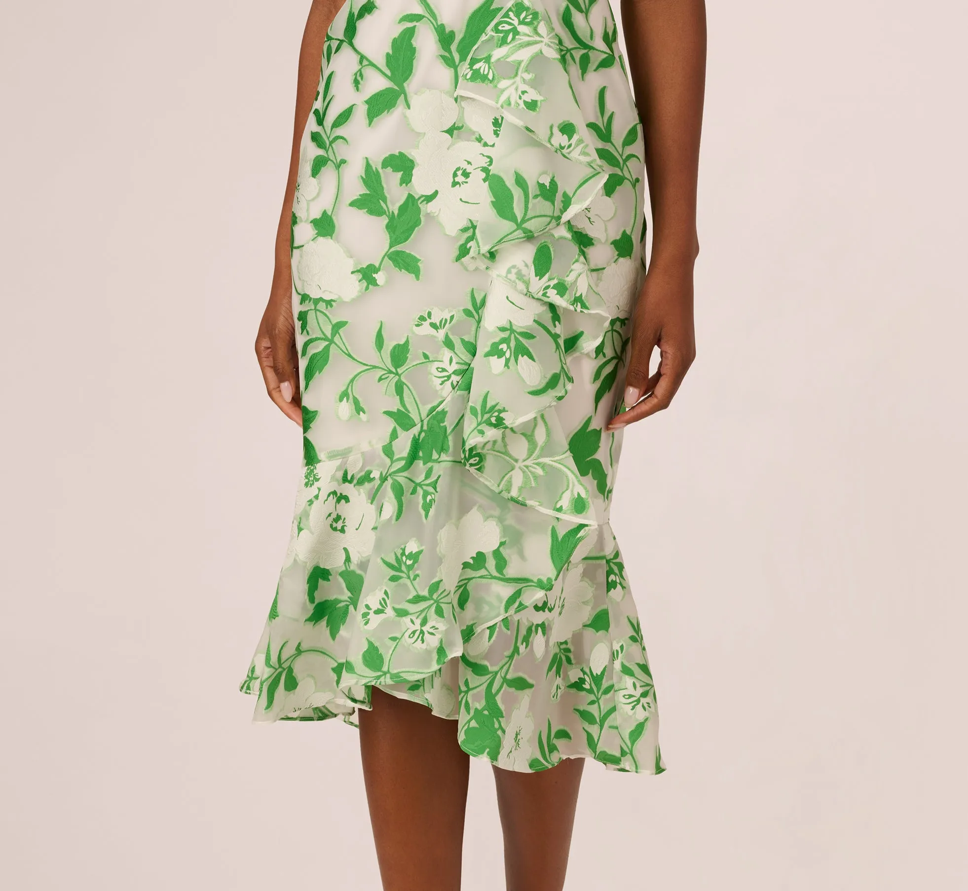 Sleeveless Organza Jacquard Mermaid Midi Dress In Green Ivory sold by Adrianna Papell product image thumbnail 4