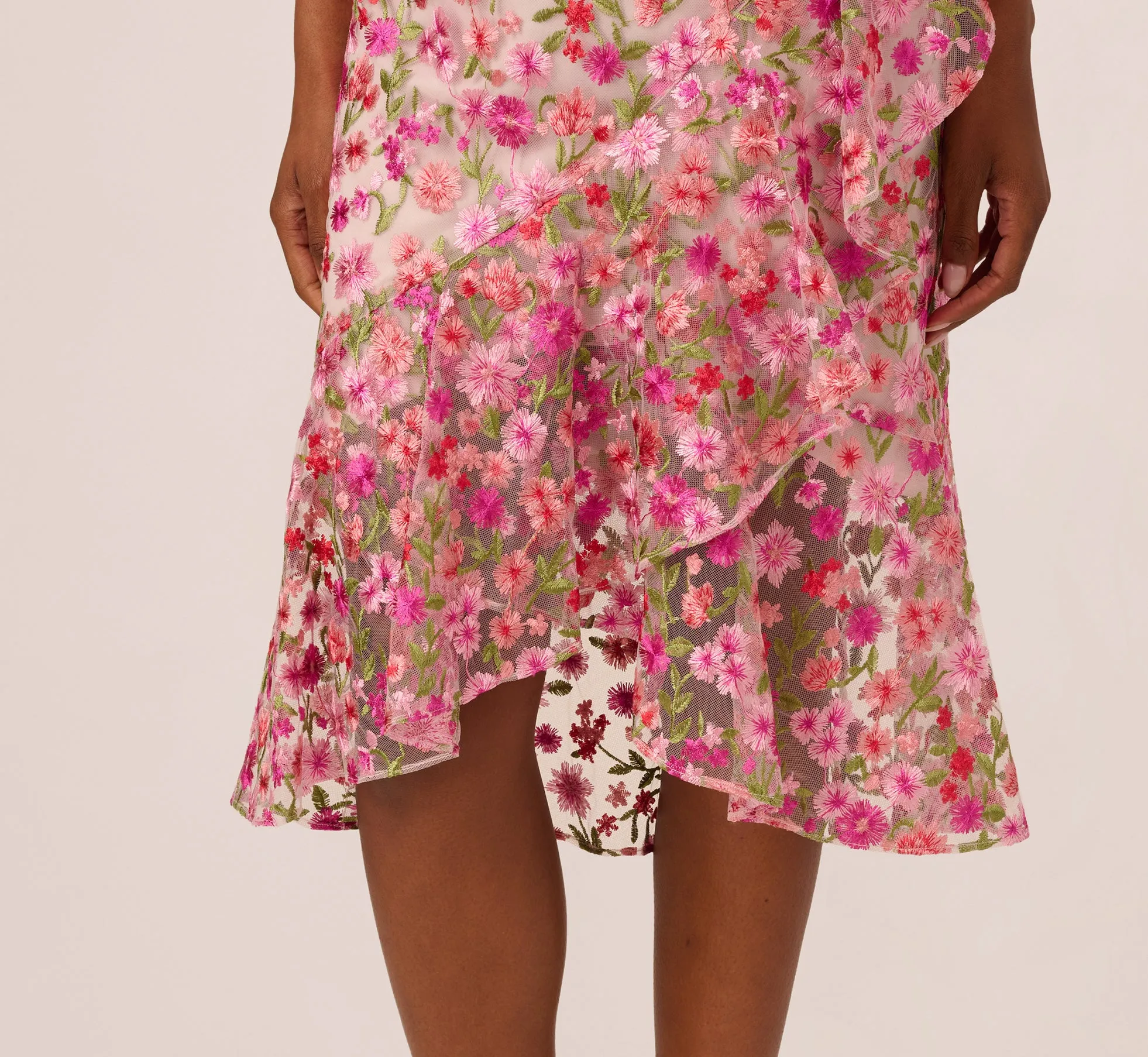Floral Embroidered Flounce Halter Dress In Pink Multi sold by Adrianna Papell product image thumbnail 3