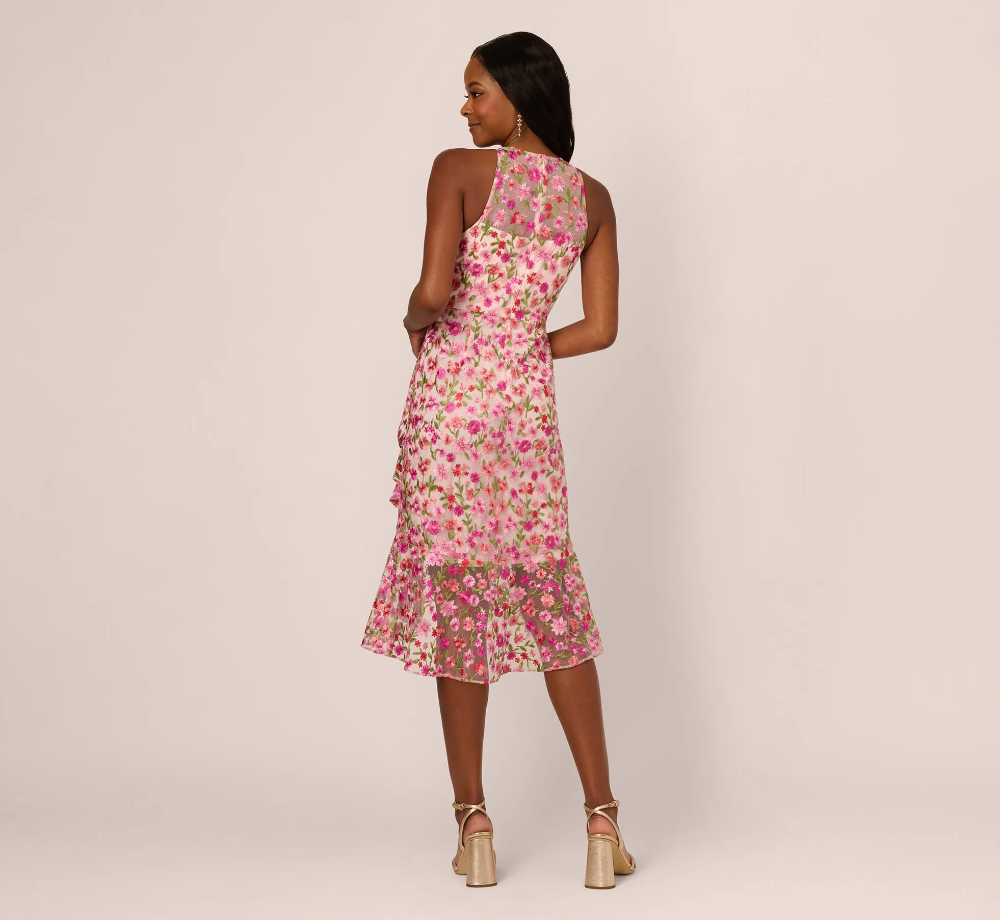 Floral Embroidered Flounce Halter Dress In Pink Multi sold by Adrianna Papell product image thumbnail 5