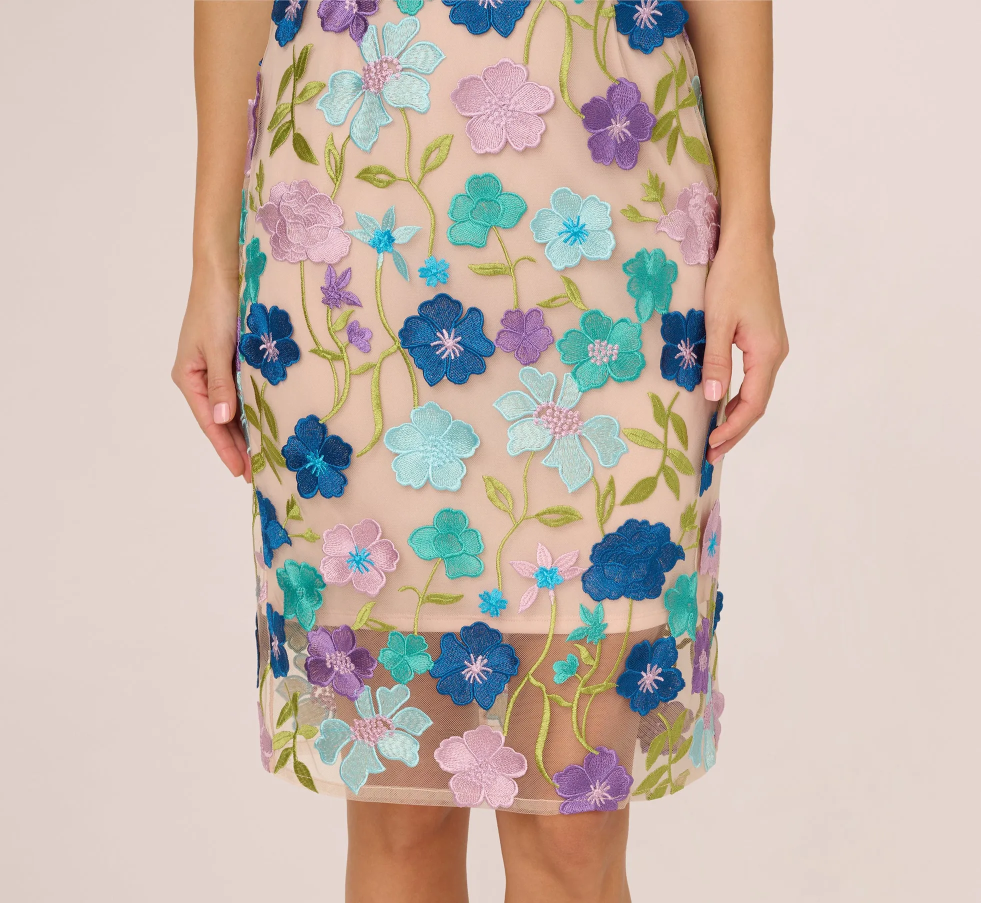 Multicolor Floral Embroidered Halter Midi Dress In Blue Multi sold by Adrianna Papell product image thumbnail 4