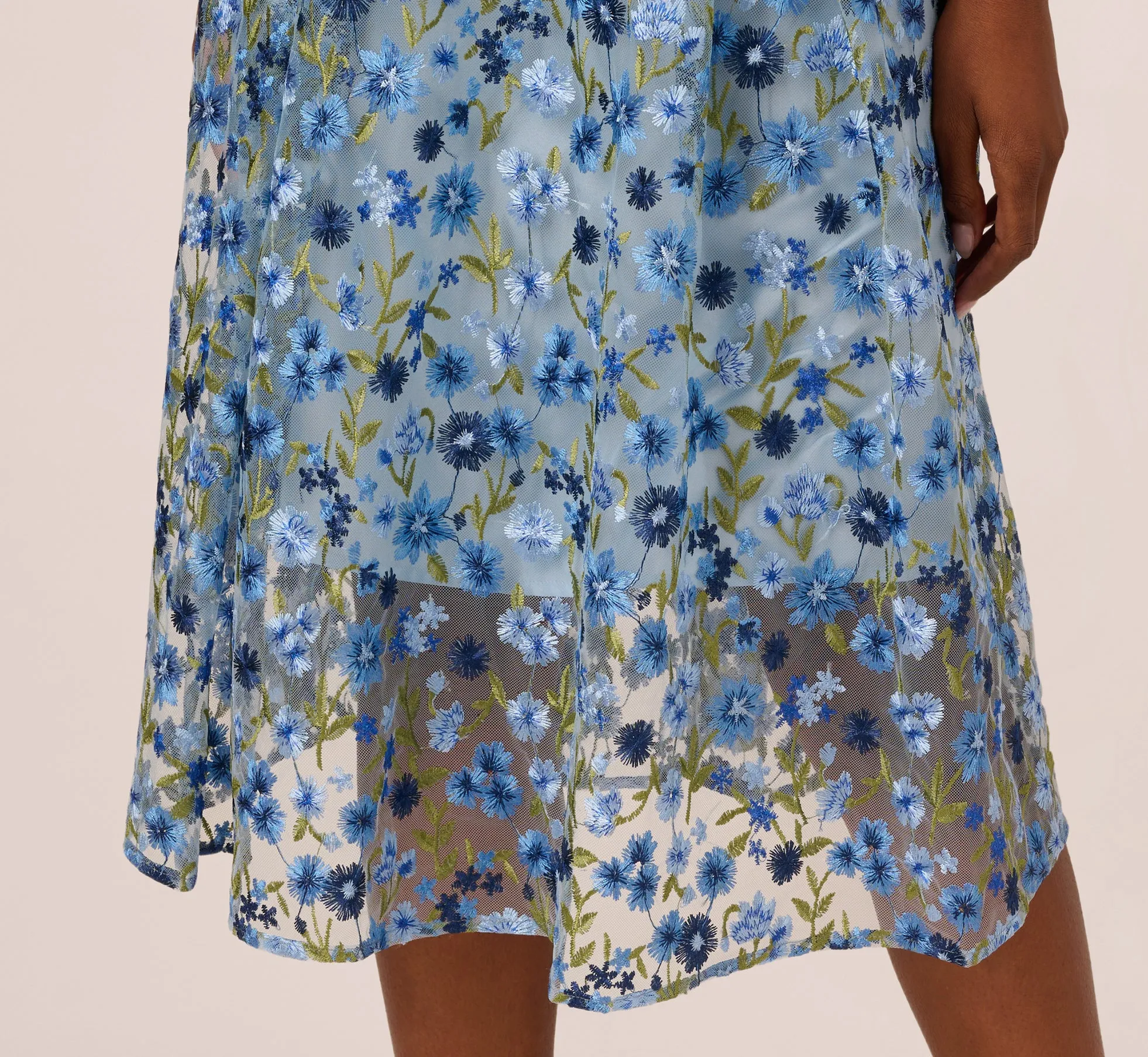 Sleeveless Square Neck Floral Embroidered Midi Dress In Blue Multi sold by Adrianna Papell product image thumbnail 4