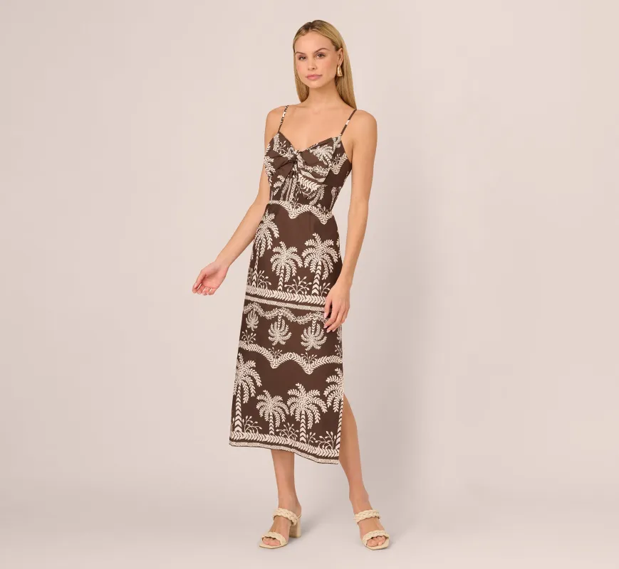 Sleeveless Bow Front Palm Tree Sundress In Brown Ivory sold by Adrianna Papell