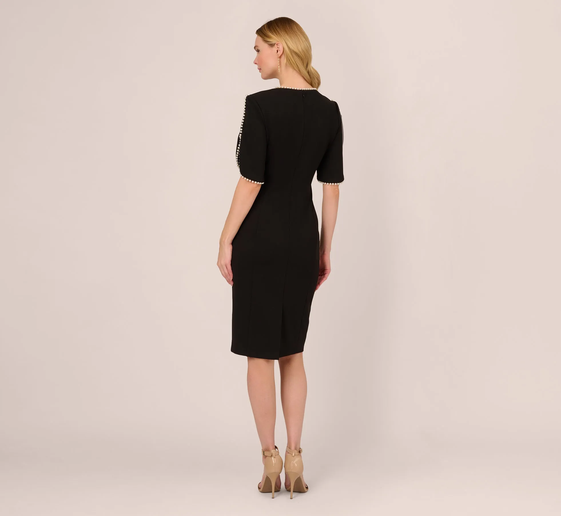 Crepe Midi Length Sheath Dress With Pearly Trim In Black sold by Adrianna Papell product image thumbnail 5