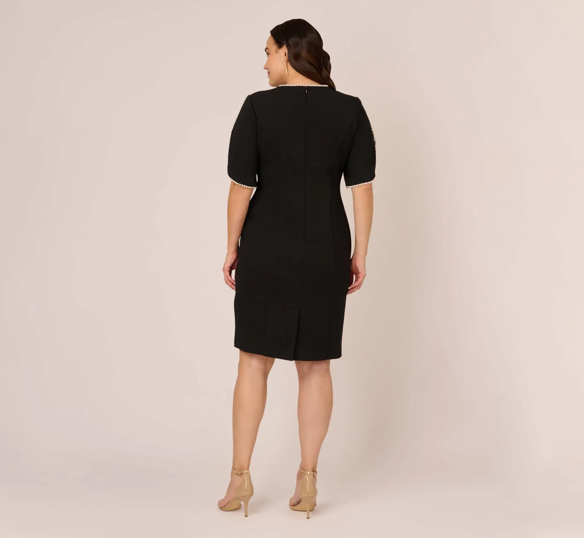Plus Size Crepe Midi Length Sheath Dress With Pearly Trim In Black sold by Adrianna Papell product image thumbnail 5