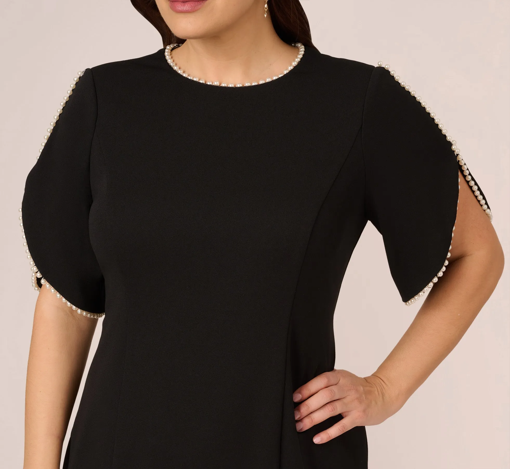 Plus Size Crepe Midi Length Sheath Dress With Pearly Trim In Black sold by Adrianna Papell product image thumbnail 3