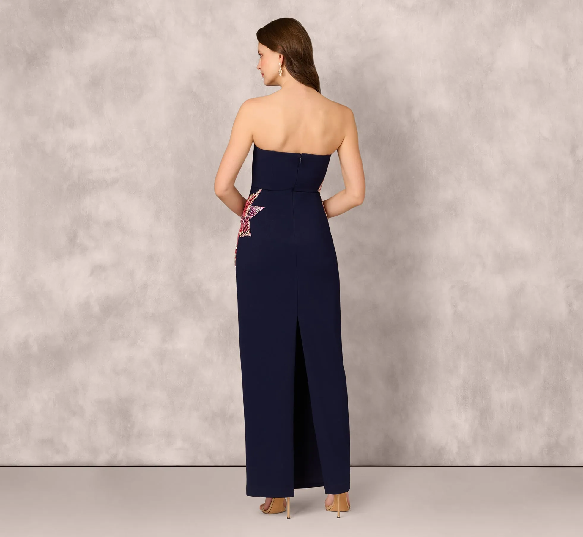 Strapless Beaded Flower Gown In Navy sold by Adrianna Papell product image thumbnail 5