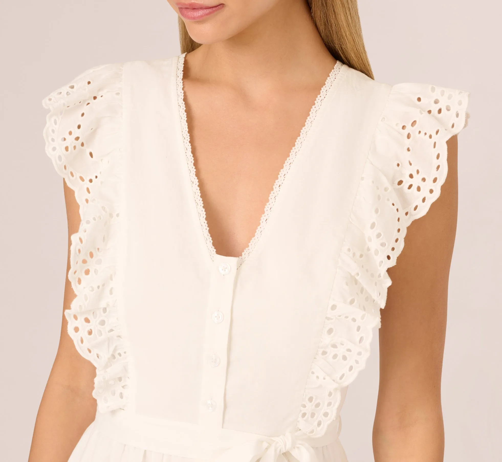 Sleeveless Ruffle Eyelet Mini Dress In Ivory sold by Adrianna Papell product image thumbnail 4