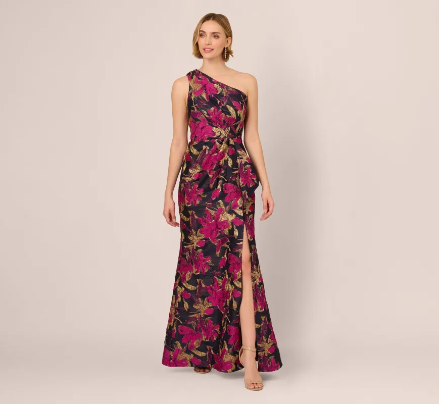 One Shoulder Jacquard Dress In Navy Pink sold by Adrianna Papell