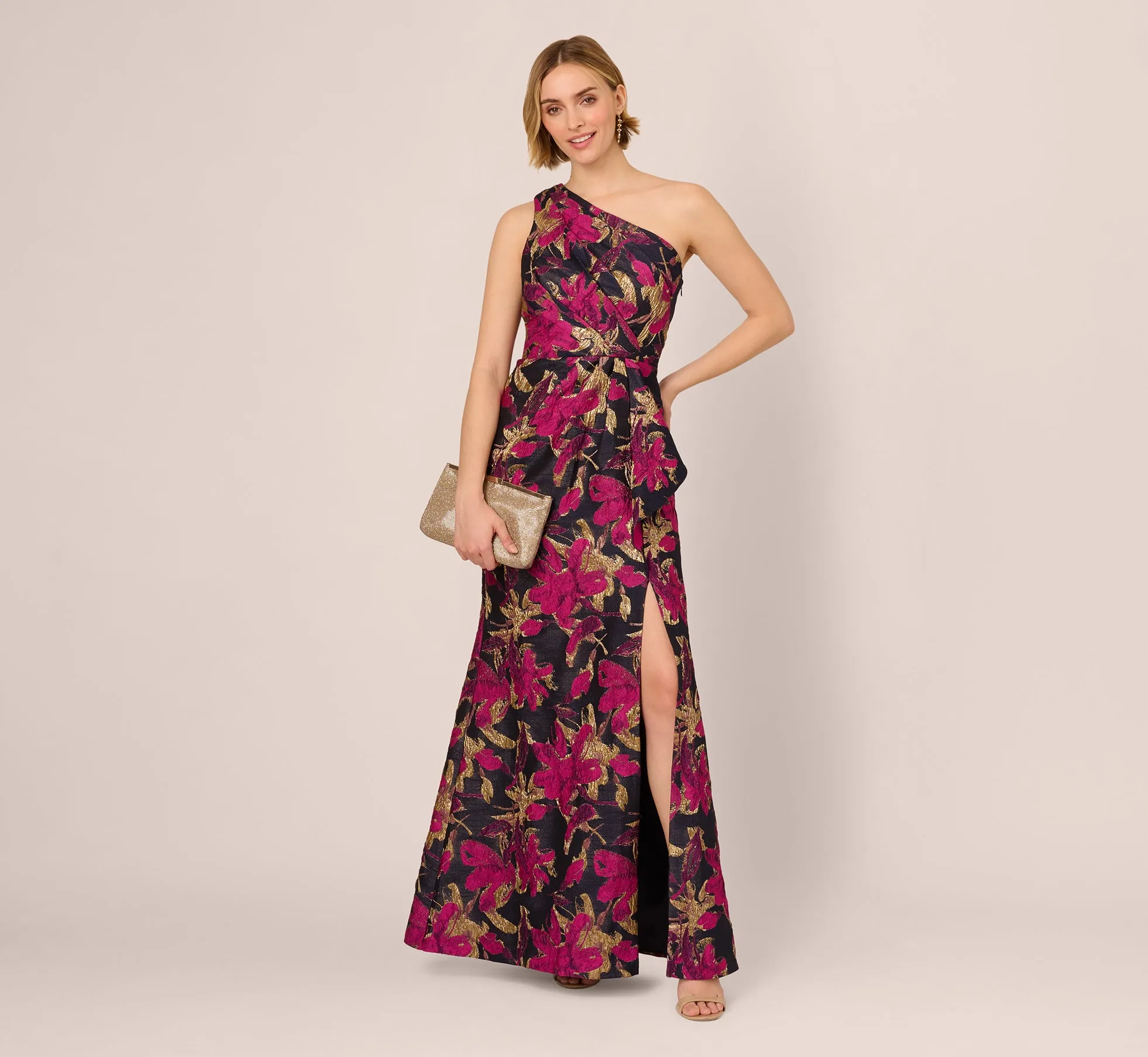 One Shoulder Jacquard Dress In Navy Pink sold by Adrianna Papell product image thumbnail 2