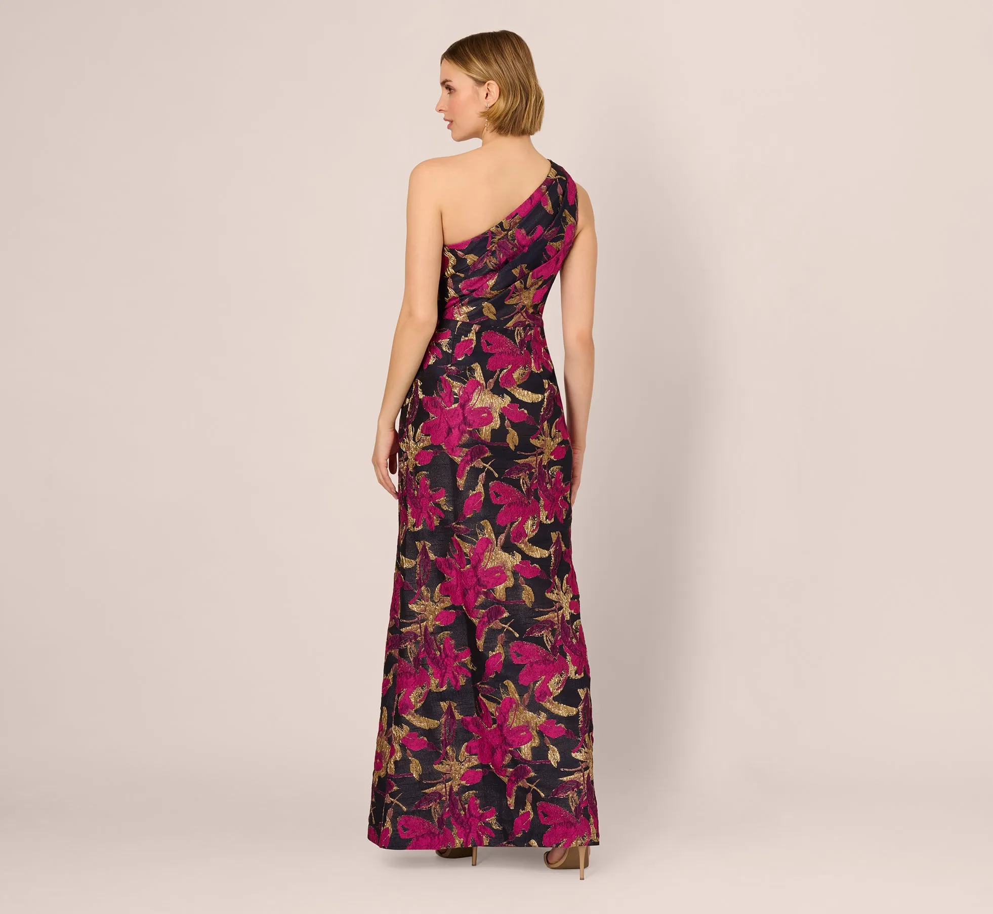 One Shoulder Jacquard Dress In Navy Pink sold by Adrianna Papell product image thumbnail 5