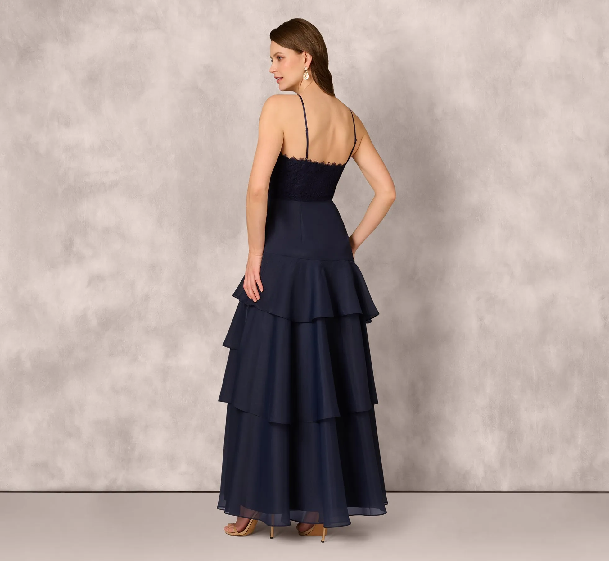 Lace Organza Halter Ballgown In Navy sold by Adrianna Papell product image thumbnail 5