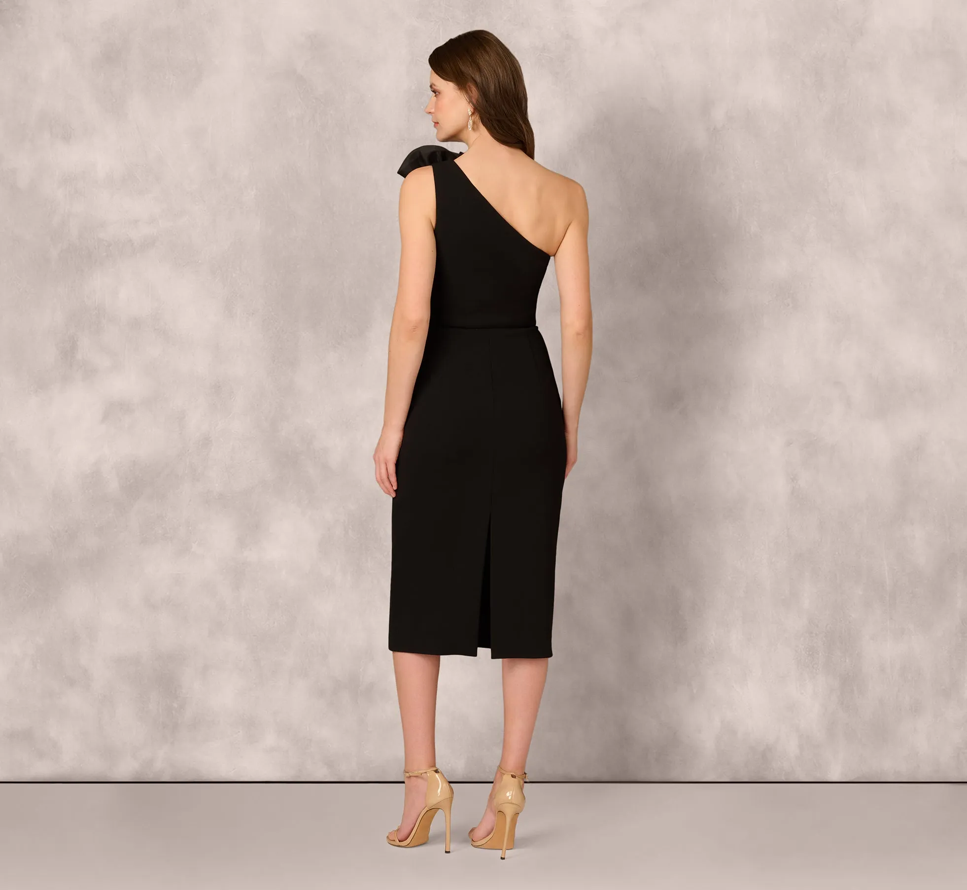 One Shoulder Rosette Midi Sheath Dress In Black sold by Adrianna Papell product image thumbnail 5