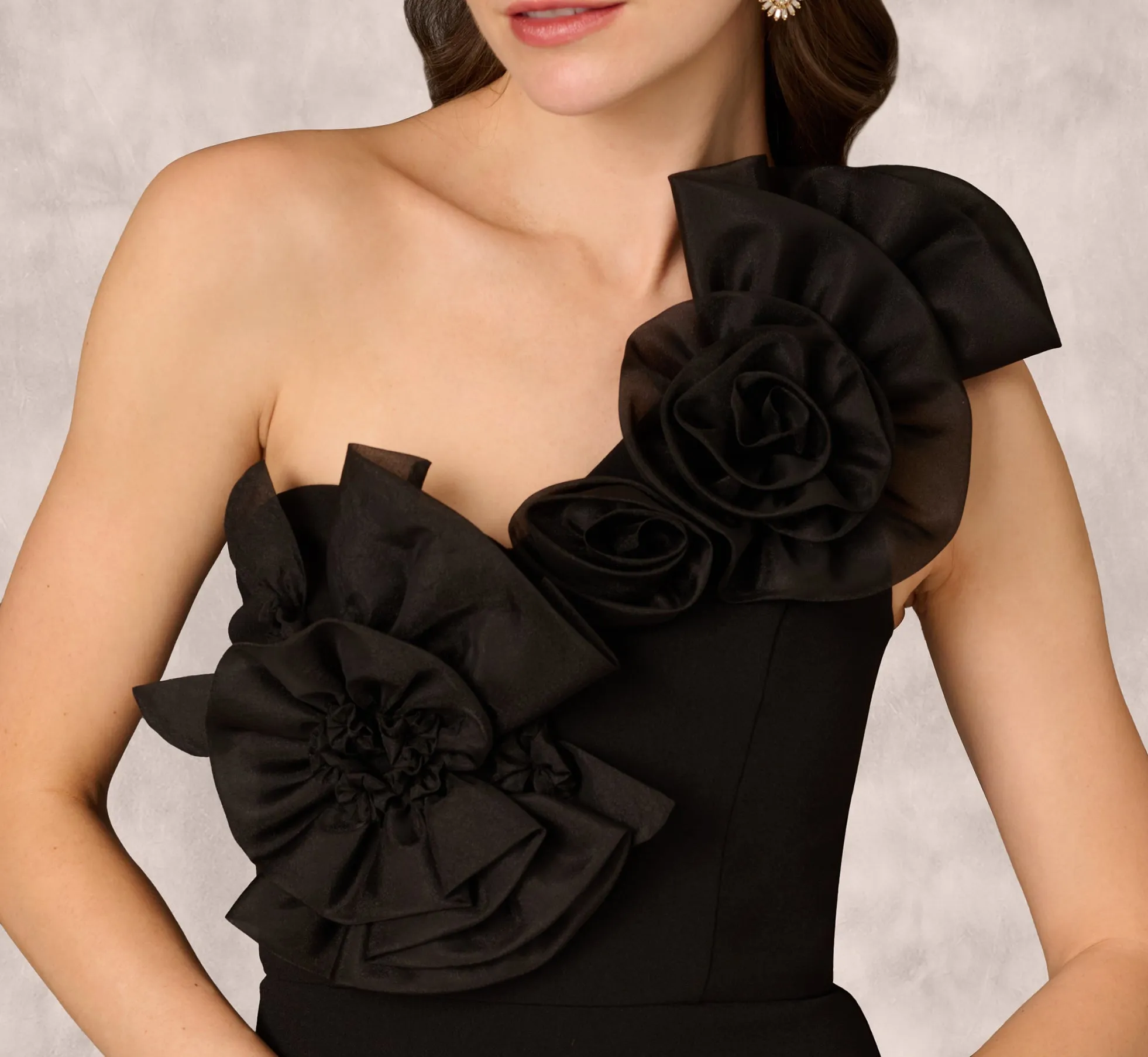 One Shoulder Rosette Midi Sheath Dress In Black sold by Adrianna Papell product image thumbnail 3