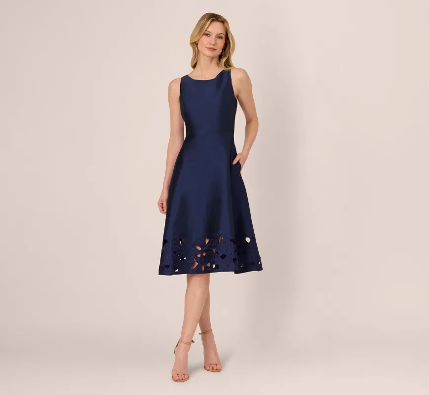 Sleeveless Taffeta Floral Cutwork Midi Dress In Light Navy sold by Adrianna Papell