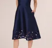 Sleeveless Taffeta Floral Cutwork Midi Dress In Light Navy sold by Adrianna Papell